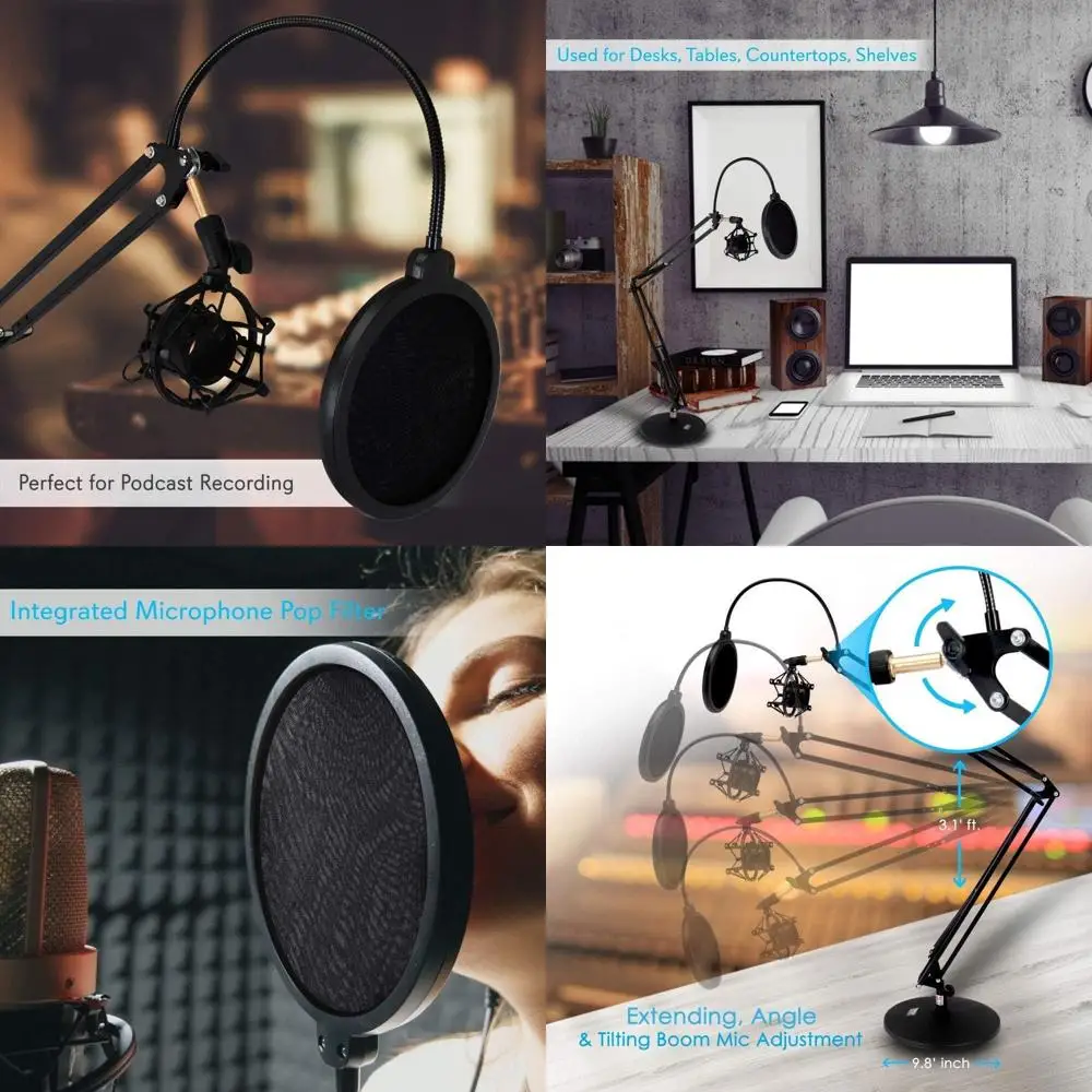 

Adjustable Scissor Arm Mic Stand with Shock Mount and Filter, 3.1ft Extension, Ideal for Home Studios, Podcasting, and Broadcast
