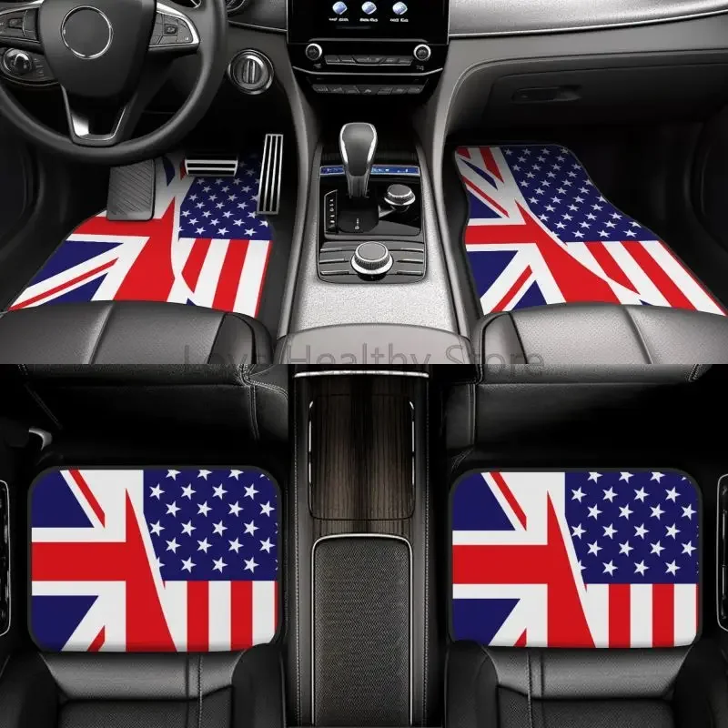 American and Union Jack Flag Floor Mats Set of 4 Pcs Car Front and Rear Foot Mats with Rubber Backing Non-slip Car Accessories