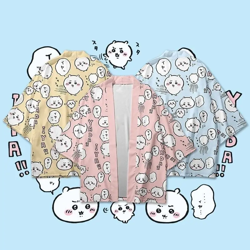 Anime Chiikawa Pajamas Cute Hachiware Homewear Summer Short-Sleeved Cardigan Usagi Home Clothes Soft Couple Cape T-Shirt Gift