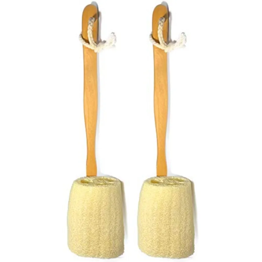 2 Pack Natural Exfoliating Loofah luffa loofa Bath Brush On a Stick - with Long Wooden Handle Back Brush for Men and Women - Sh