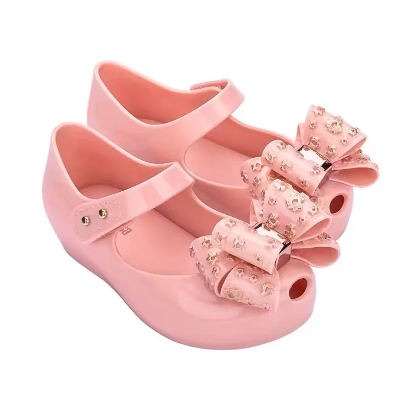 Mini Melissa Kids Fashion Summer Sandals Bowknot Children Big Girl Flat Jelly Shoes Little Princess Beach Shoes For Children