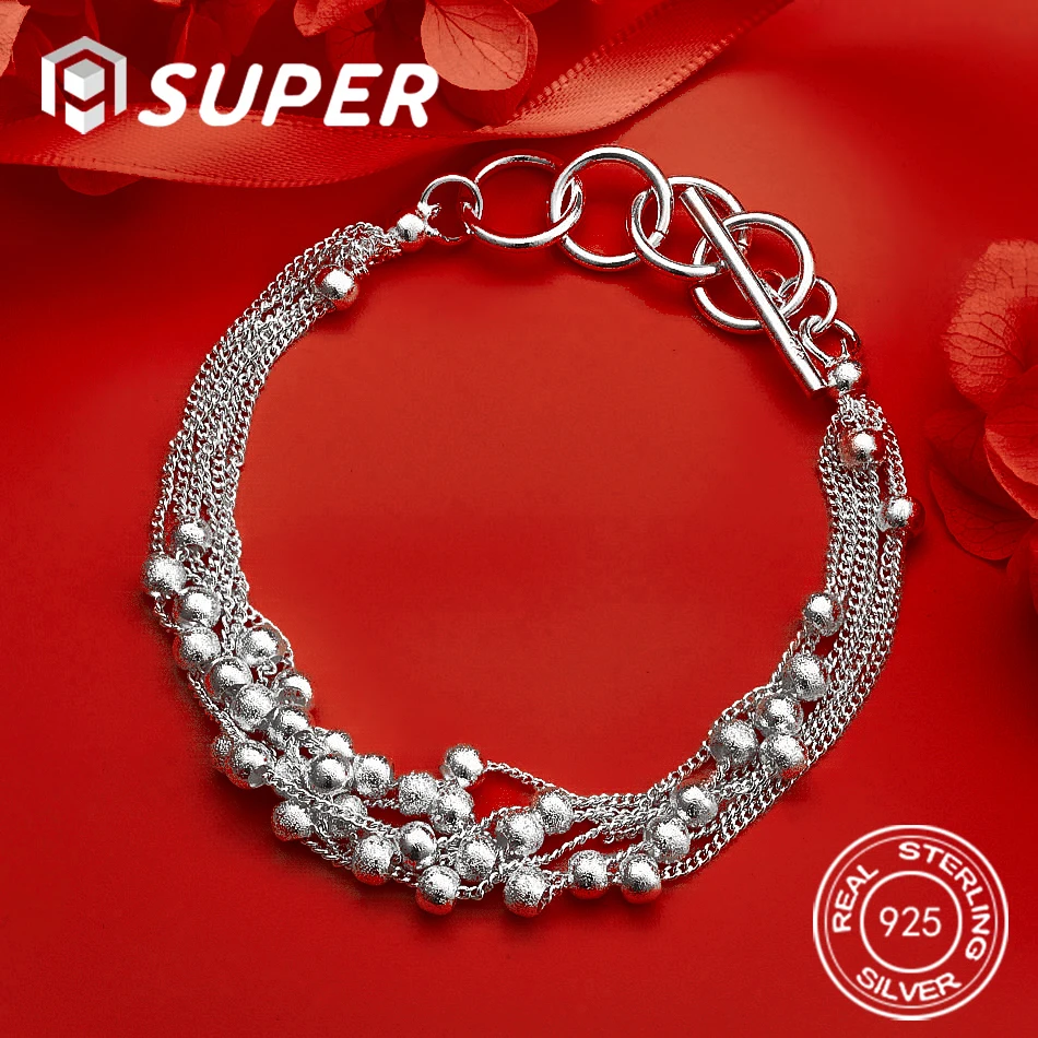 

ALISuper 925 Sterling Silver Exquisite Beaded Bracelet Fashion Women's Accessories Jewelry Party Gift