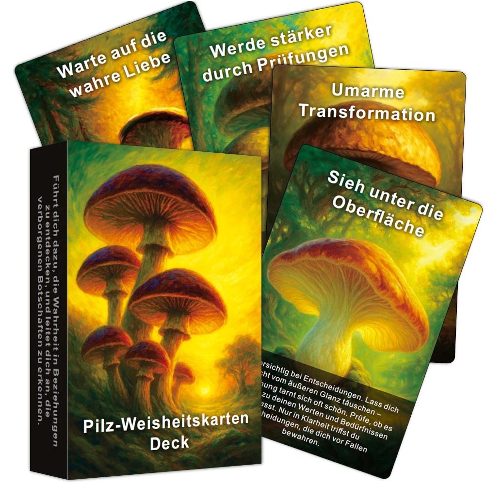 

German Mushroom Wisdom Oracle Deck- Whispers from Mushrooms, Guiding Life Directions and Thinking Answers, 12*8cm, 48-cards