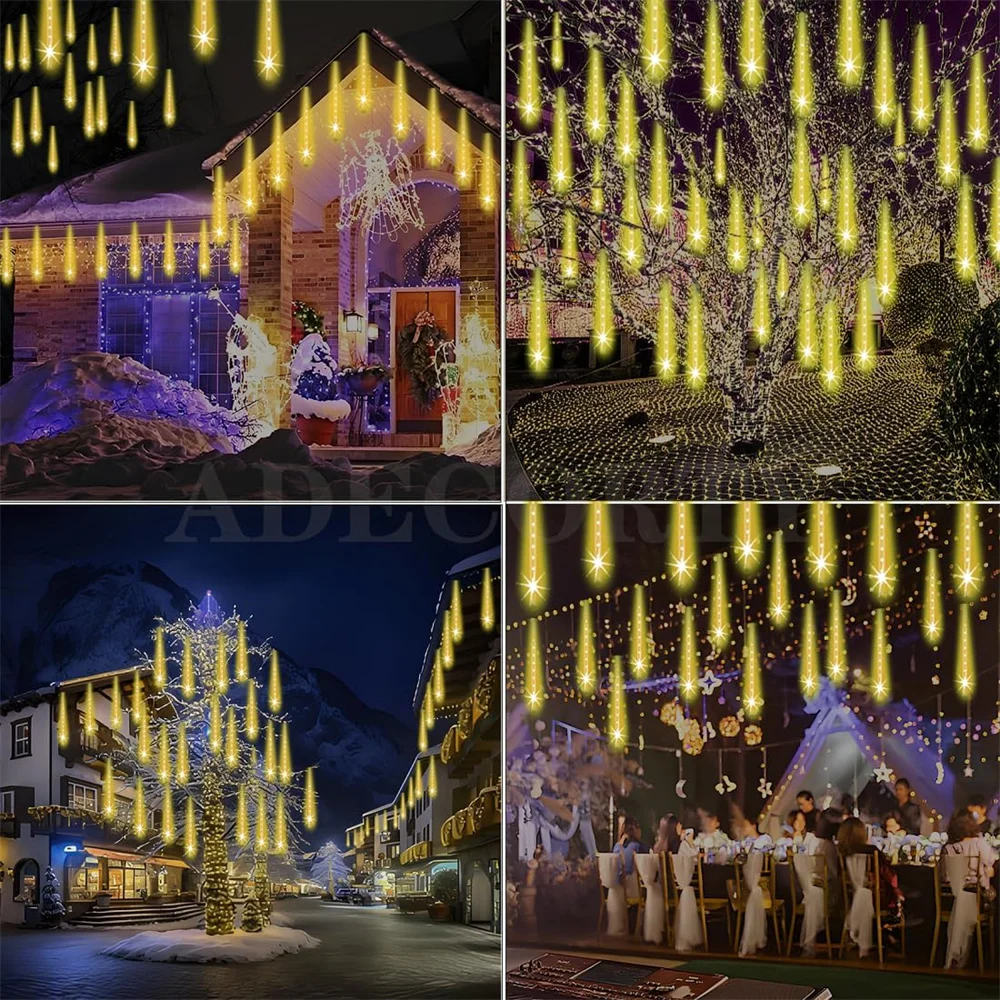 

Fairy Garden Decor 1pc 8 Tubes Outdoor Christmas Lights LED String Lights Holiday Wedding Street Solar Meteor Shower Rain Light