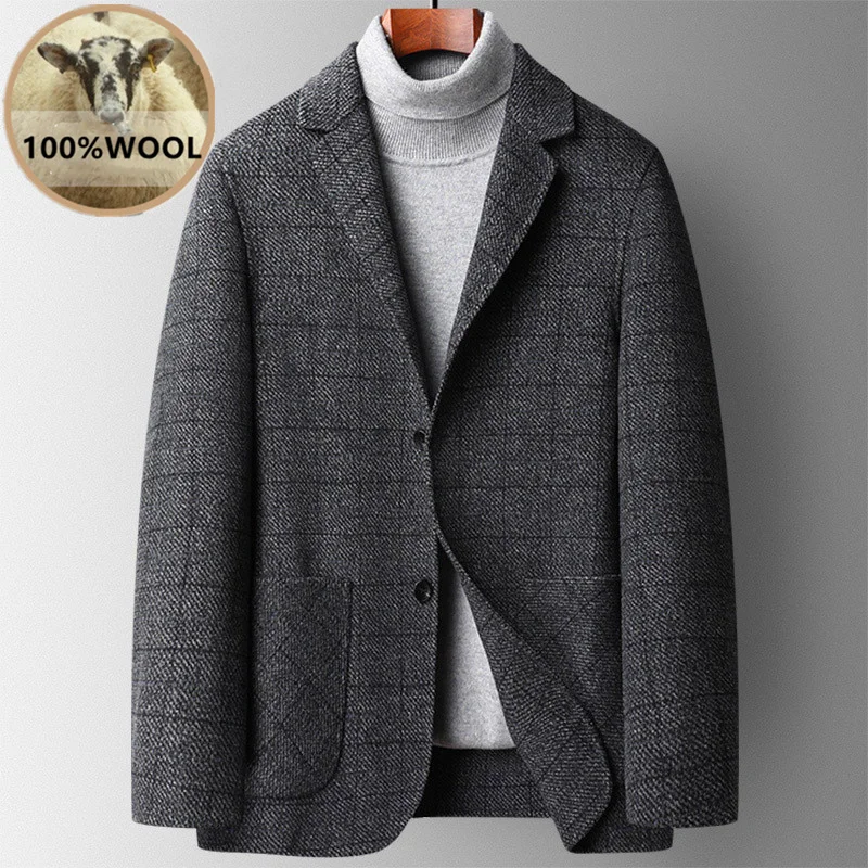 

Wool 2023 Winter Natural Mens Clothing Plaid Real Sheep Fur Lapel Plush Thick Coats Thicken Oversize Warm Parkas Jackets M-5XL