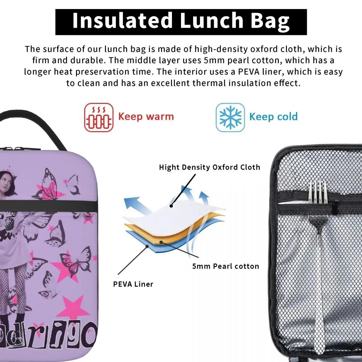 أوليفيا مصاص دماء رودريجوس الحامض الحراري معزول حقيبة الغداء لمكتب النجوم والفراشات المحمولة الغذاء حاوية الحقائب علب الاغذية