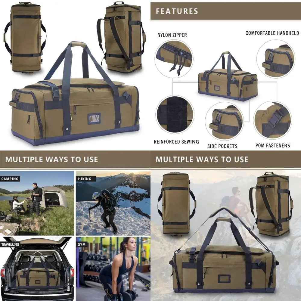 حقيبة من القماش الخشن التكتيكي شديدة التحمل - حقيبة ظهر للسفر قابلة للطي للرجال والنساء، واق من المطر كبير جدًا في صالة الألعاب الرياضية، متينة من الدرجة العسكرية