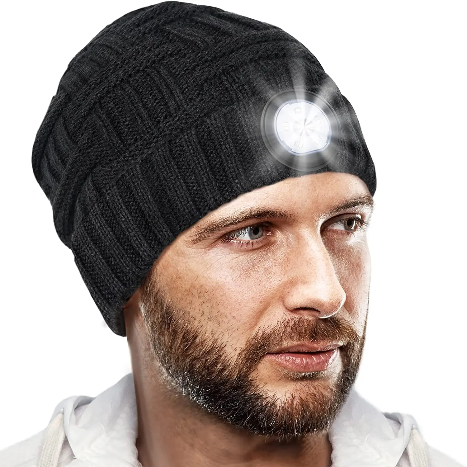 LED Beanie with Handsfree Lights for Night Running Camping Walking Soft Warm Knit Hat with Headlamp Great Gifts