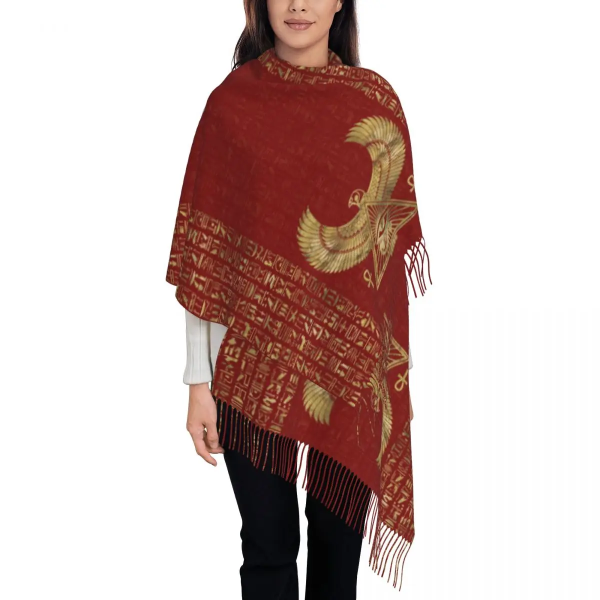 Womens Scarf with Tassel Eye Of Horus Large Winter Warm Shawl and Wrap Egyptian Ancient Egypt Daily Wear Pashmina Scarves