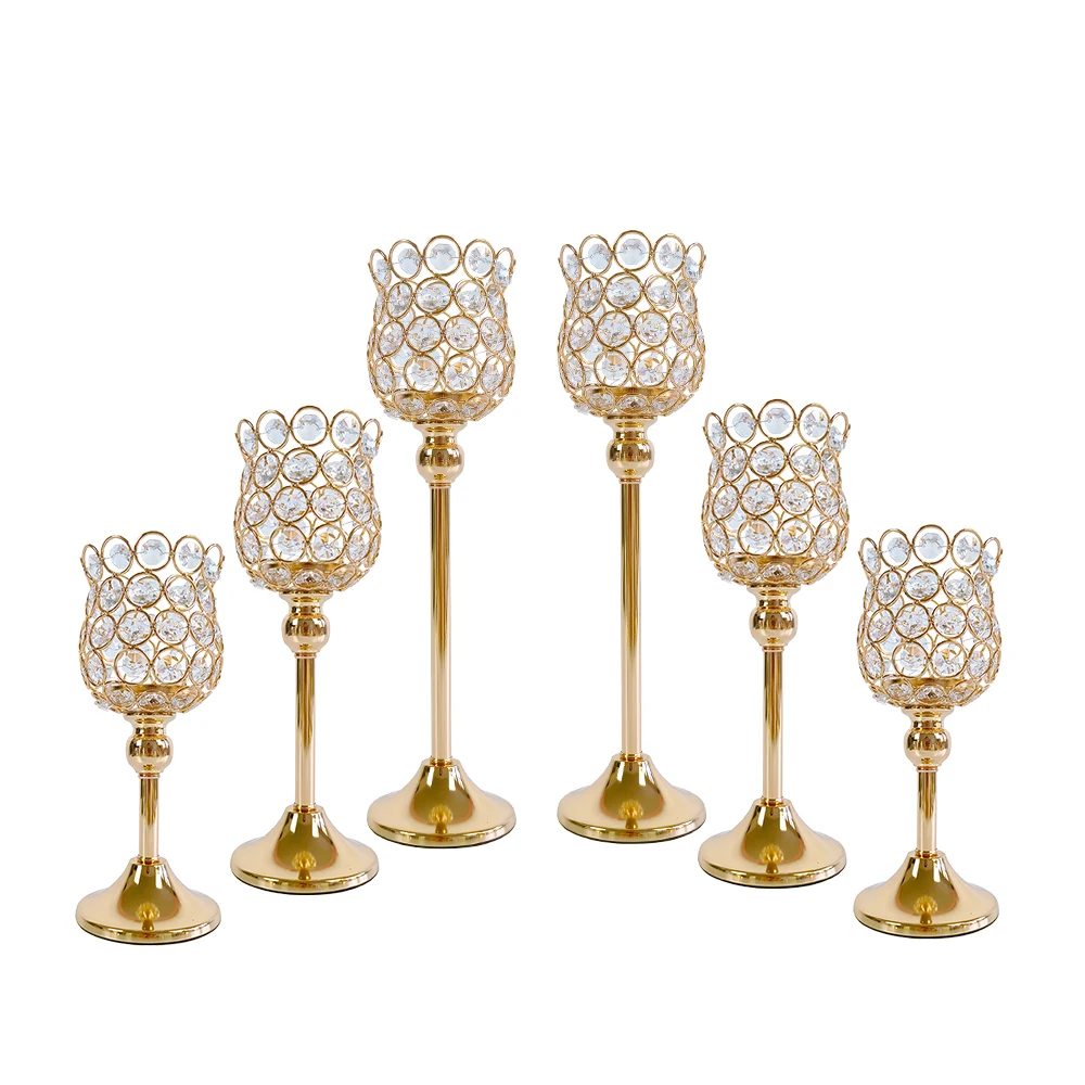 Set of 6 Crystal Tealight Candlestick Holders Metal Crystal Bowl Candelabras,  Candle Centerpiece for Dining Table Wedding