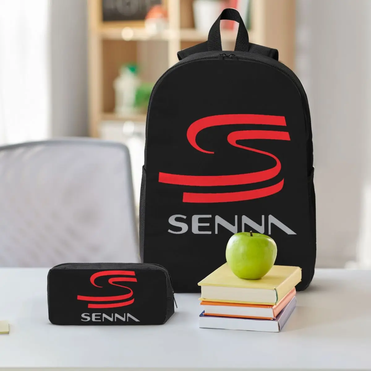 Ayrton Senna Racing Cars Logo Backpack Student BookBag School Bag Shoulder Bags 3ps Insulated Lunch Bag Pencil Case