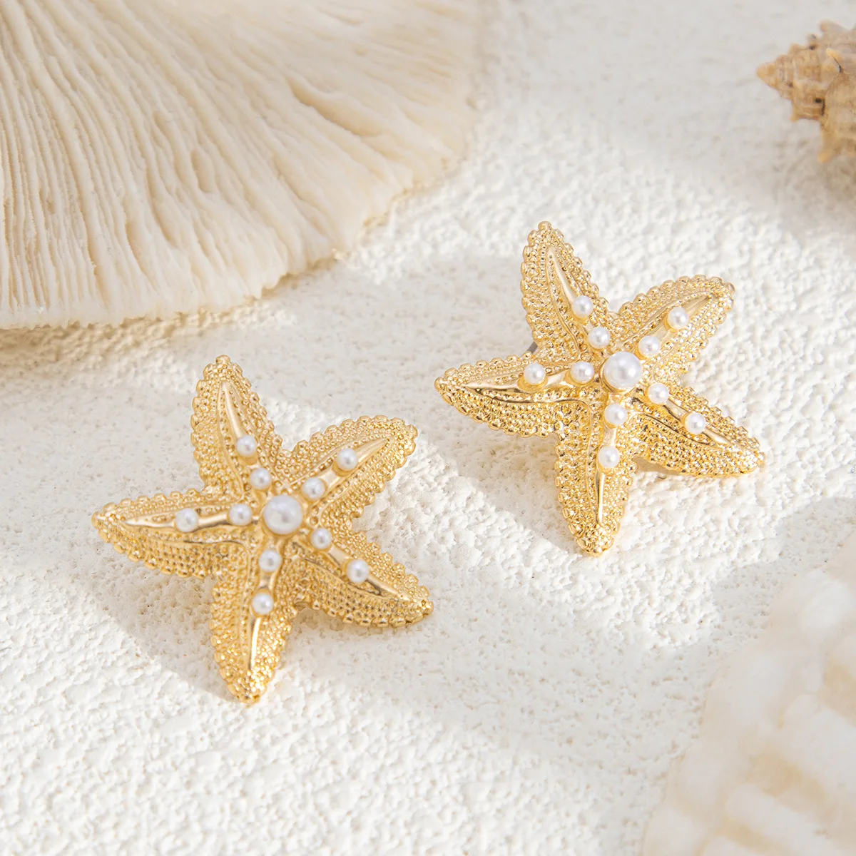LATS Trendy Gold Color Simulated Starfish Stud Earrings for Women Exquisite Small Star Pearl Earring Summer Beach Daily Jewelry image 3