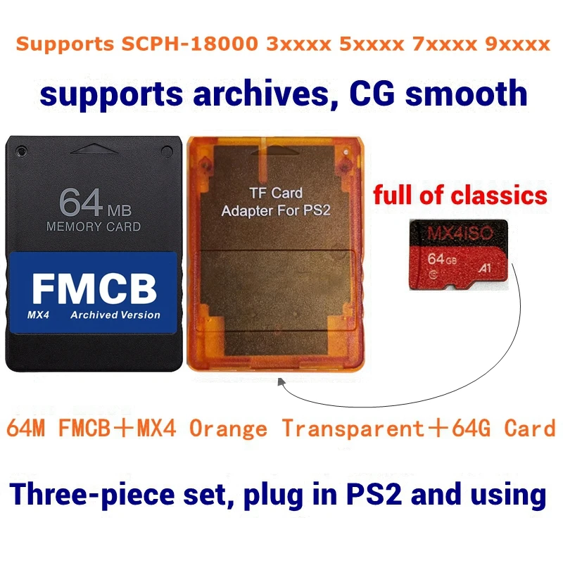 PS2 MX4ISO TF SD Card Adapter For ALL PS2 Consoles + FMCB Card + 256G/128G/64G PS2 ISO SD Card choose combination package