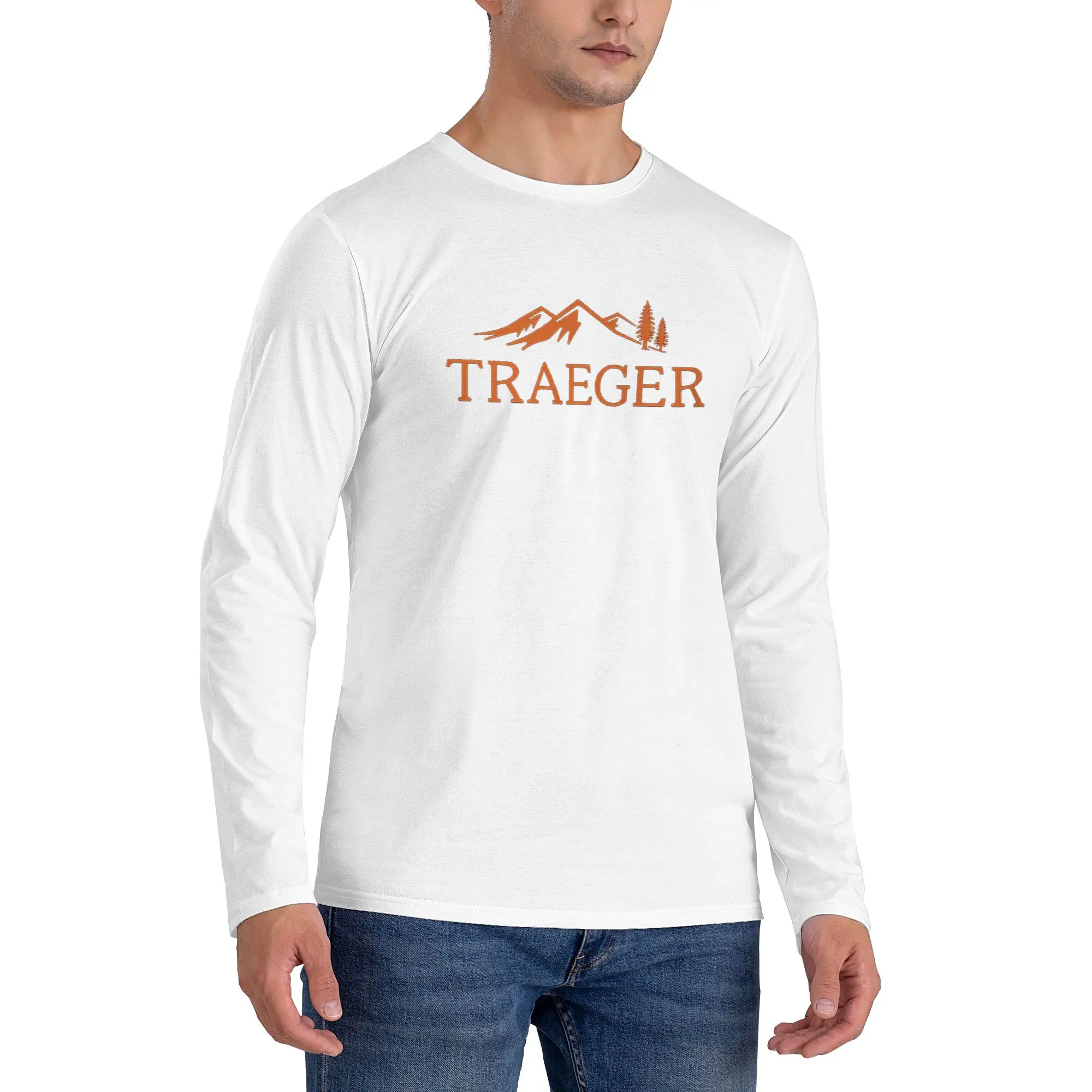 

Traeger Pellet Grill Smoke BBQ Essential Мужская футболка с длинными рукавами Повседневные футболки с круглым вырезом Весенние и осенние мужские топы