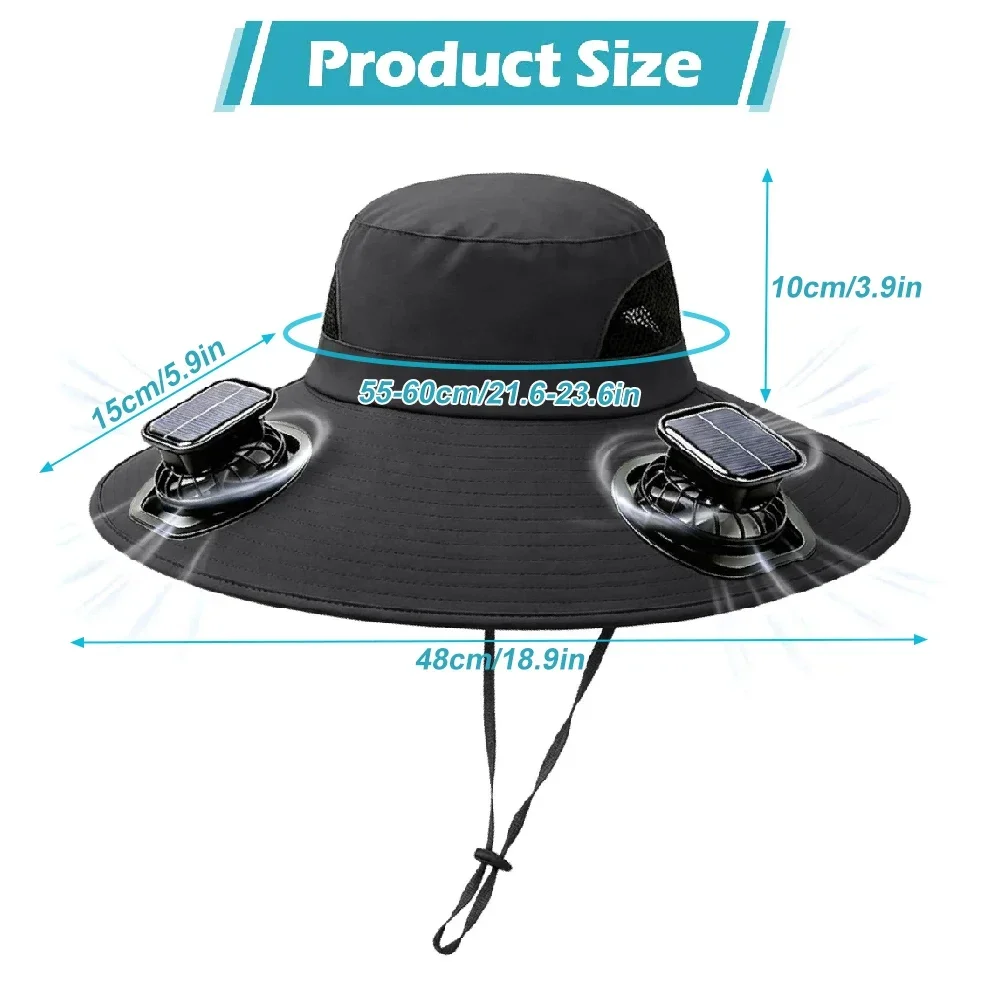 Built-in Solar Powered Cooling Fan Sun Hat UV Protection Wide Brim Bucket Hat Outdoor Fishing Hiking Beach Camping Summer Travel