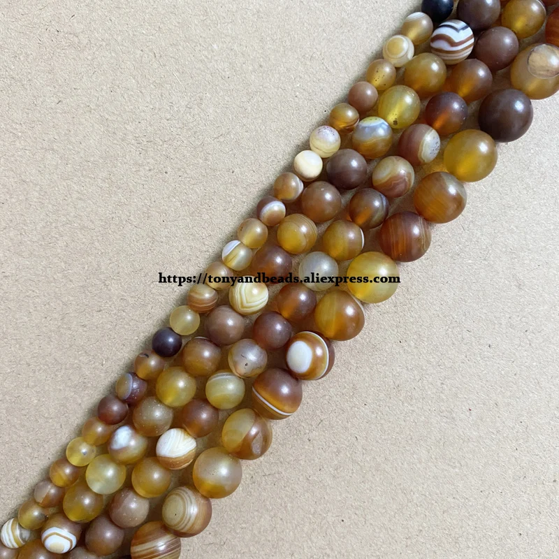 Piedra Natural, ámbar mate, rayas, ágata, cuentas redondas sueltas, 6, 8, 10 MM, tamaño a elegir para fabricación de joyería DIY