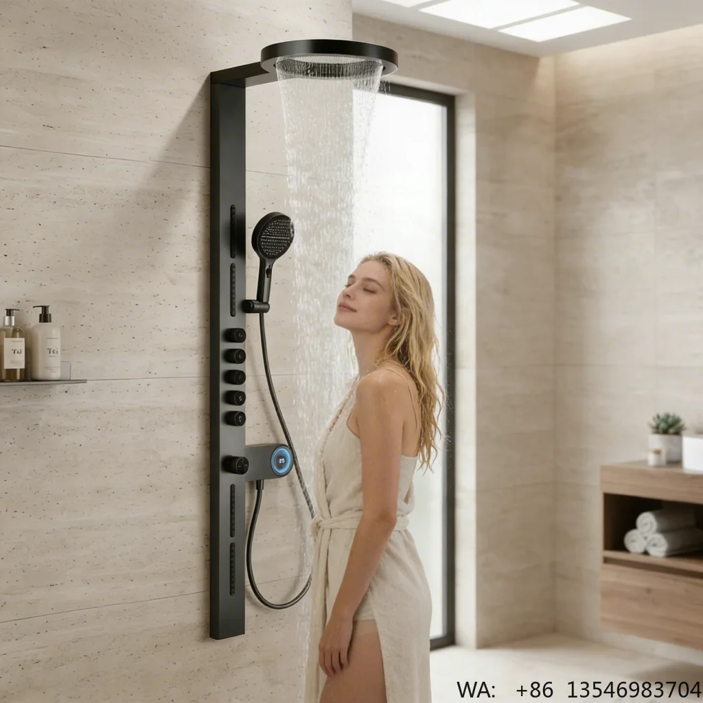 

Modern Stainless Steel Shower Head Set with LED Display Rain & Massage Spray Patterns for Hotel & Home Use