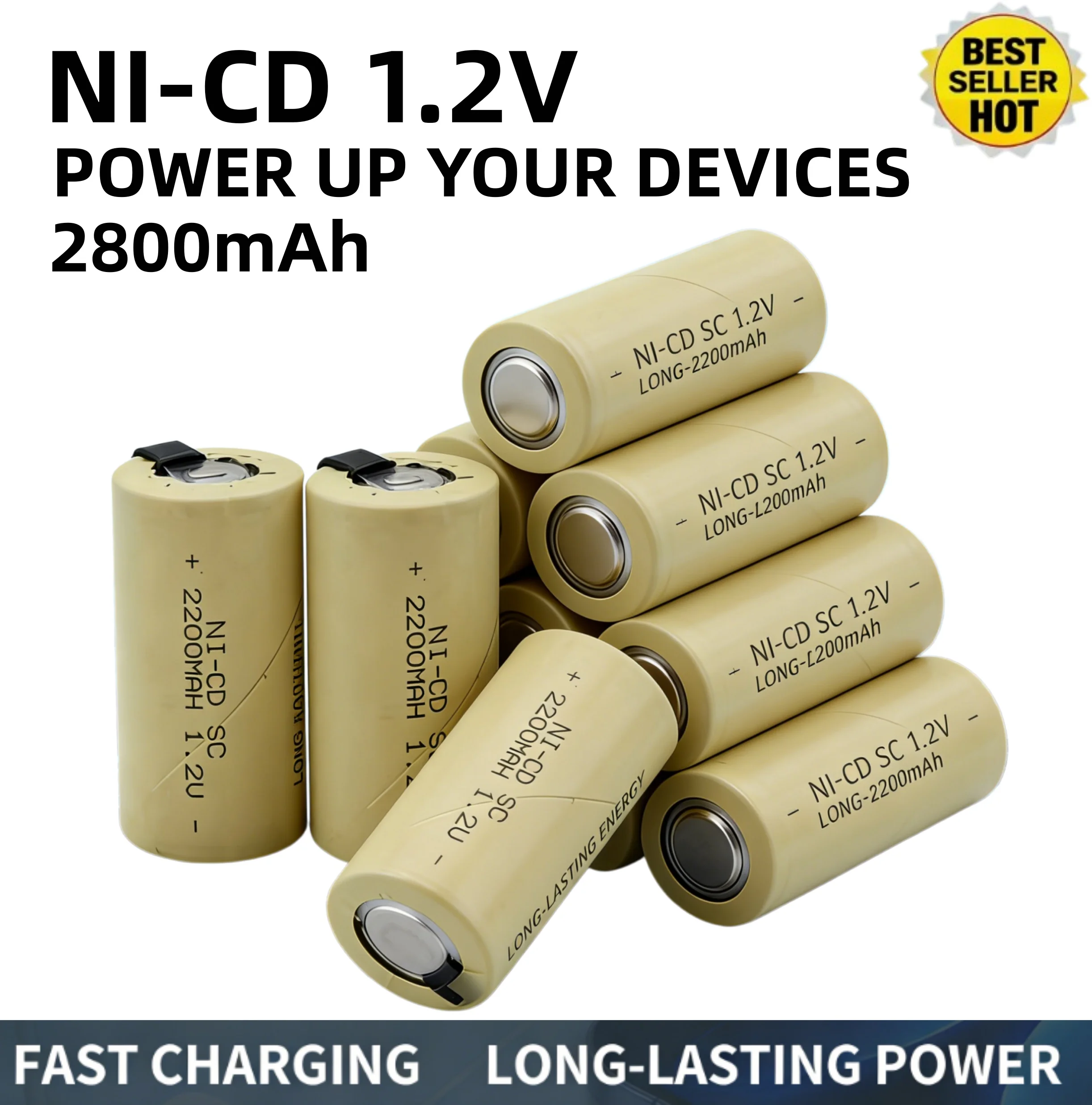 2800mAh 1.2V Ni-Cd Rechargeable Battery, Compatible With Makita/Bosch/Hitachi/DeWalt Power Tools, High Quality, Long Cycle Life