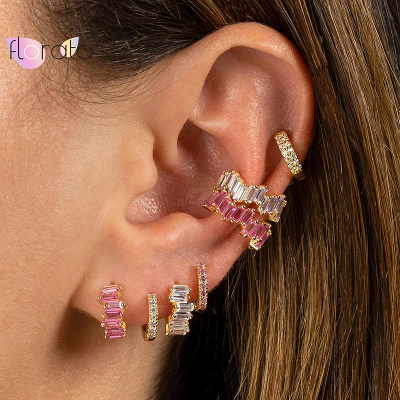 YUXINTOME 925 Sterling Silver Ear Needle Colorful Zircon CZ Ear Cuff Earring No Piercing Clips Women Rock Punk Earring Jewelry