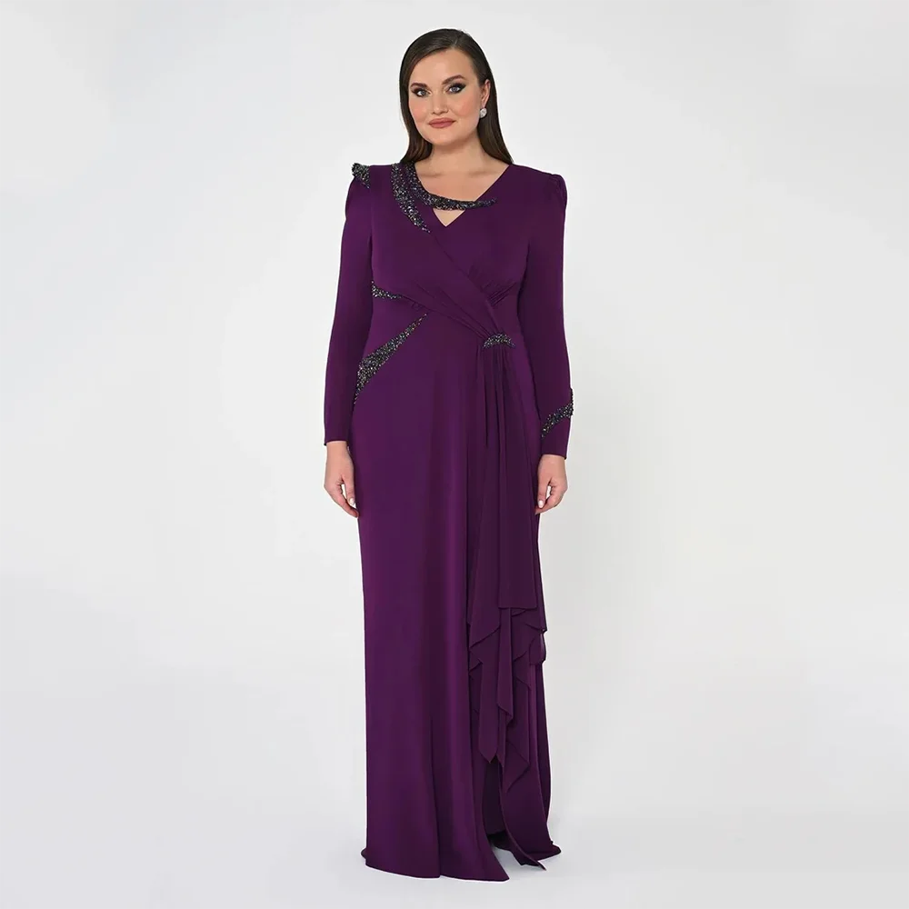 

Luxury Evening Dresses V-Neck Long Sleeves Bead Crystal Mermaid Evening Gowns Floor Length Prom Dresses Dress Customized