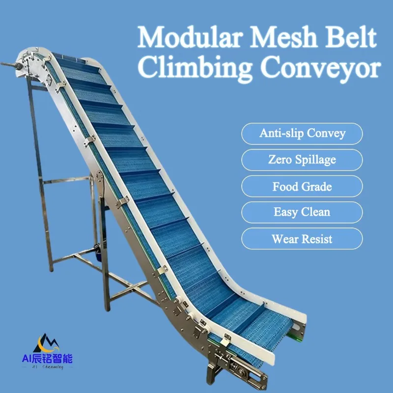 Inclined Conveyor with Guardrail Plastic Mesh Belt Elevator Food Conveying System for Bulk Packaged Lifting Conveyors
