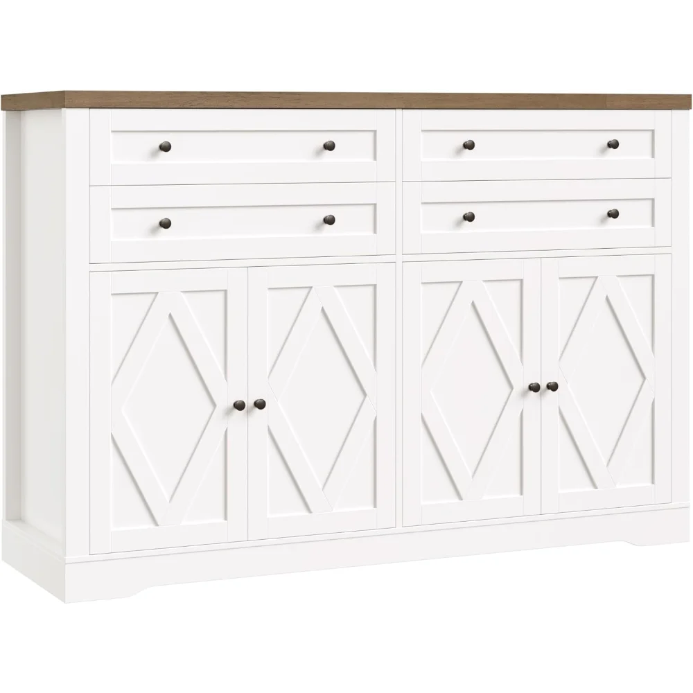 

55" Coffee Bar with 4 Large Drawers, 40" Tall Buffet Cabinet with Storage, Kitchen Storage Cabinet, Modern Farmhouse