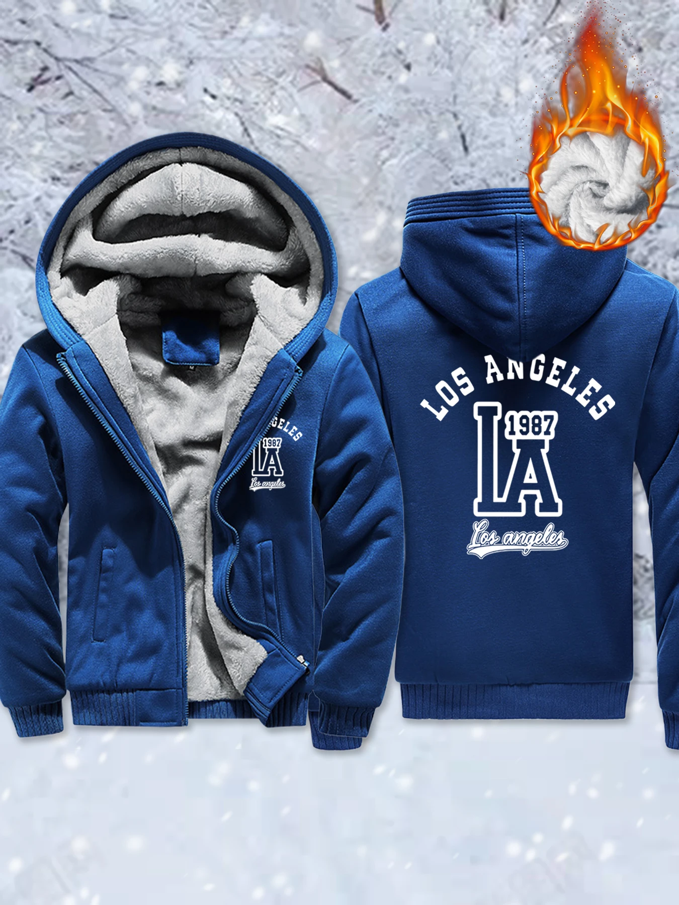 

Los Angeles Letter Print Man Fleece Zip-Up Jackets Comfy Soft Outwear Winter Thicken Tops Warm Basics Veste Oversized Clothes
