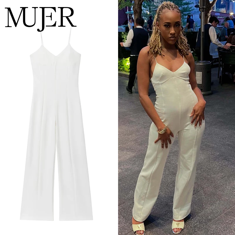 

MUJER White Wide Leg Jumpsuits for Woman One Piece Summer Overalls for Women Casual Long Jumpsuit Woman Bodysuits Jumpsuit Women