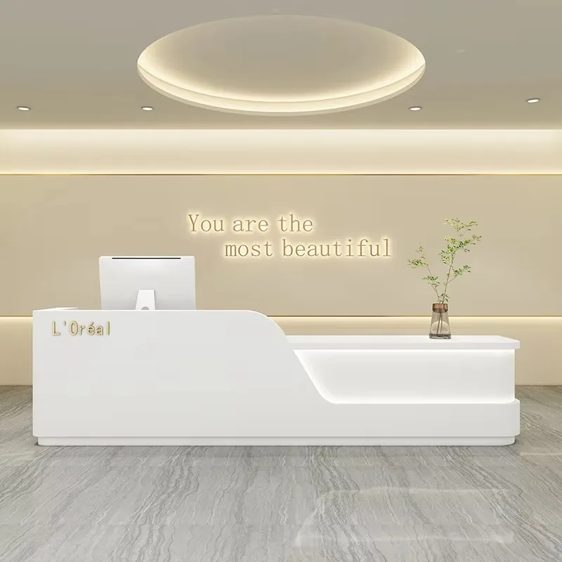 Front Desk Table Reception Counter Modern Professional Aesthetic Cosmetics Church Pulpit Moveable Exhibitor Furniture