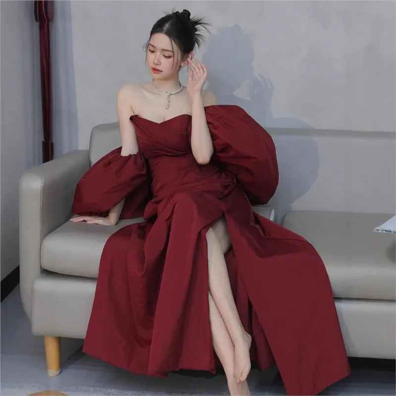 

Slit vintage toasting banquet plus-size arm-covering dress