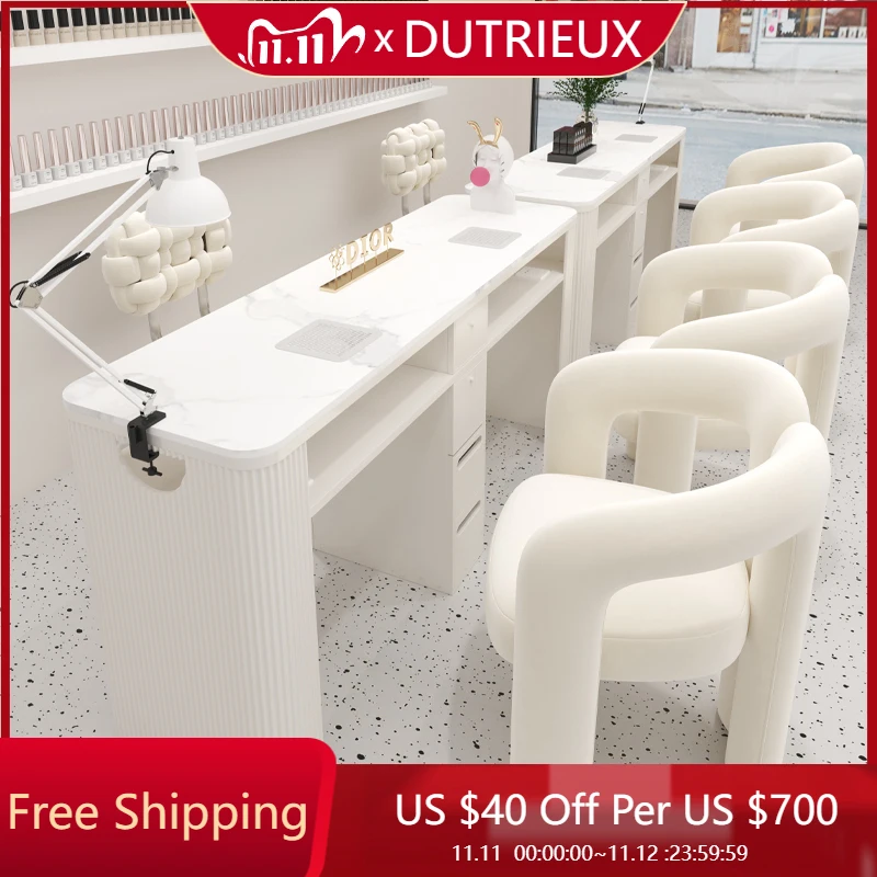 

Workstation Makeup Nail Desk Cleaning Square Designer Luxury Nail Desk Modern Mesa White Simple Wood Nageltisch Salon Furniture