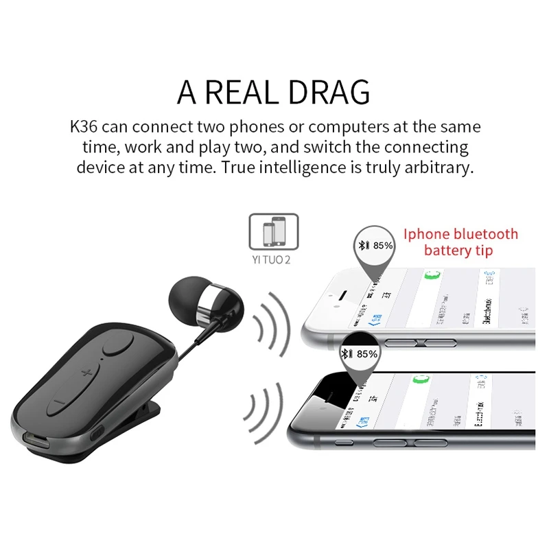 سحب الحبل قابل للسحب K36 سماعة رأس بخاصية البلوتوث Lavalier Earplugs Business Universal Headset-ABDQ