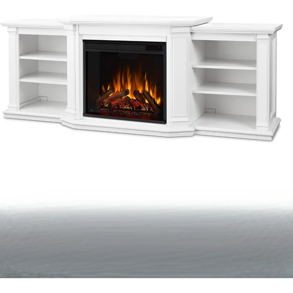 Suporte de TV com lareira elétrica de 74" para TVs de até 70 polegadas, centro de entretenimento com prateleiras ajustáveis