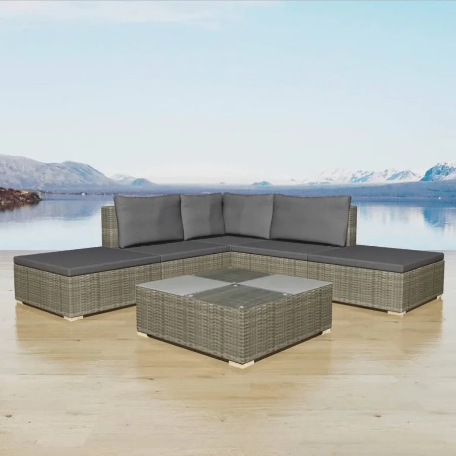 

6 Piece Patio Lounge Set with Cushions Poly Rattan Gray