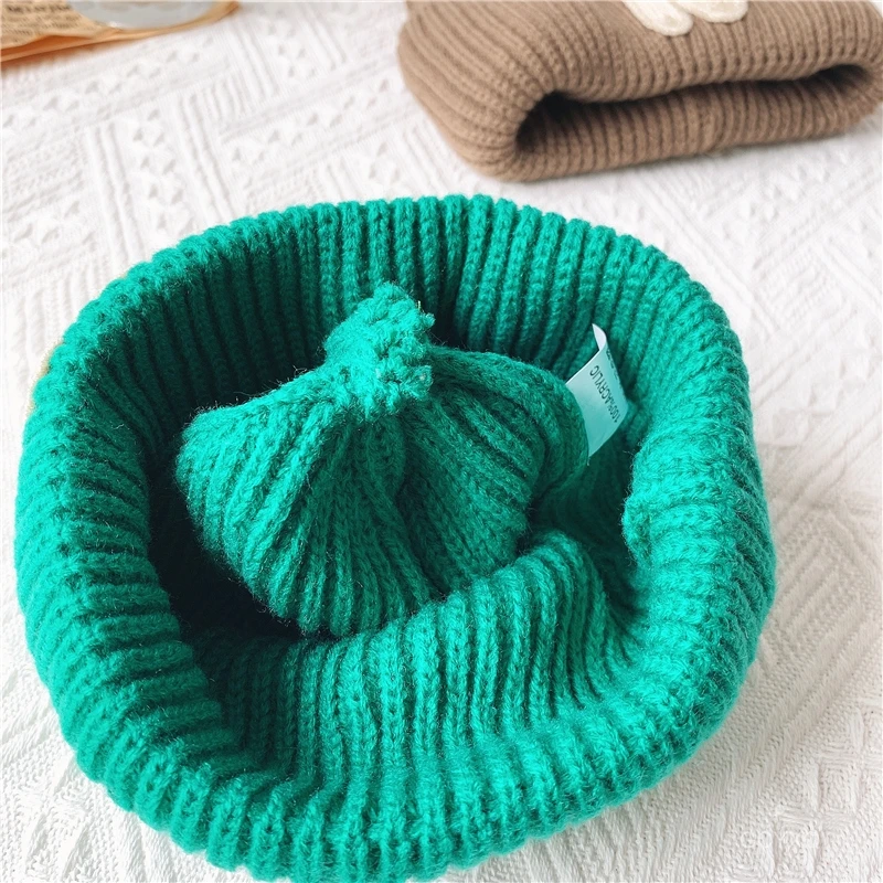 ins Children\'s hats Autumn/Winter N letter stick cloth knitted hats for boys and girls cute warm bun wool hat trend