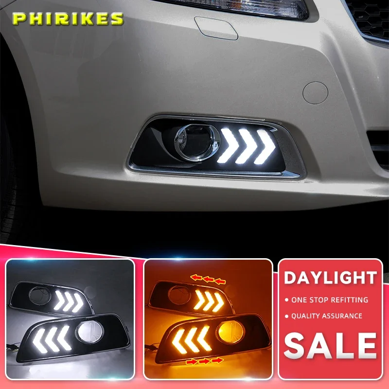 2Pcs LED DRL Daytime Running Light For Chevrolet Malibu 2011 2012 2013 2014 2015 Car Styling with Fog Lamp hole Turning light