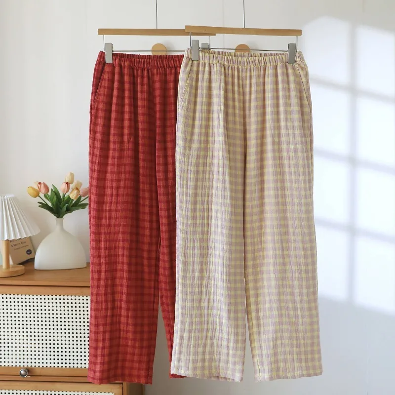 2026 autumn and winter new couple sleeping pants 100% pure cotton four layer gauze men's and women's home oversized pants