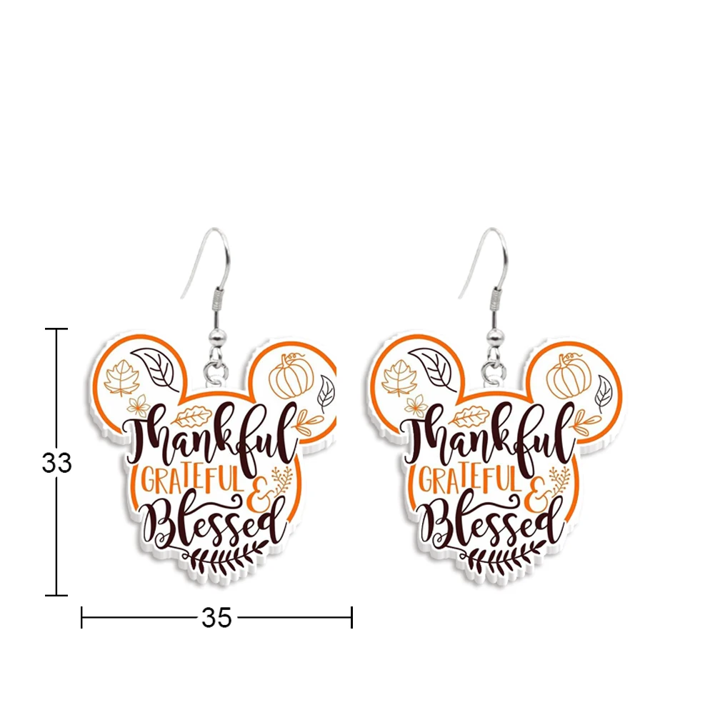 Disney Mickey Thanksgiving Day Autumn Pumpkin Pendant Earring Design Earrings Women Girl Jewelry Accessories Kids Family Gift