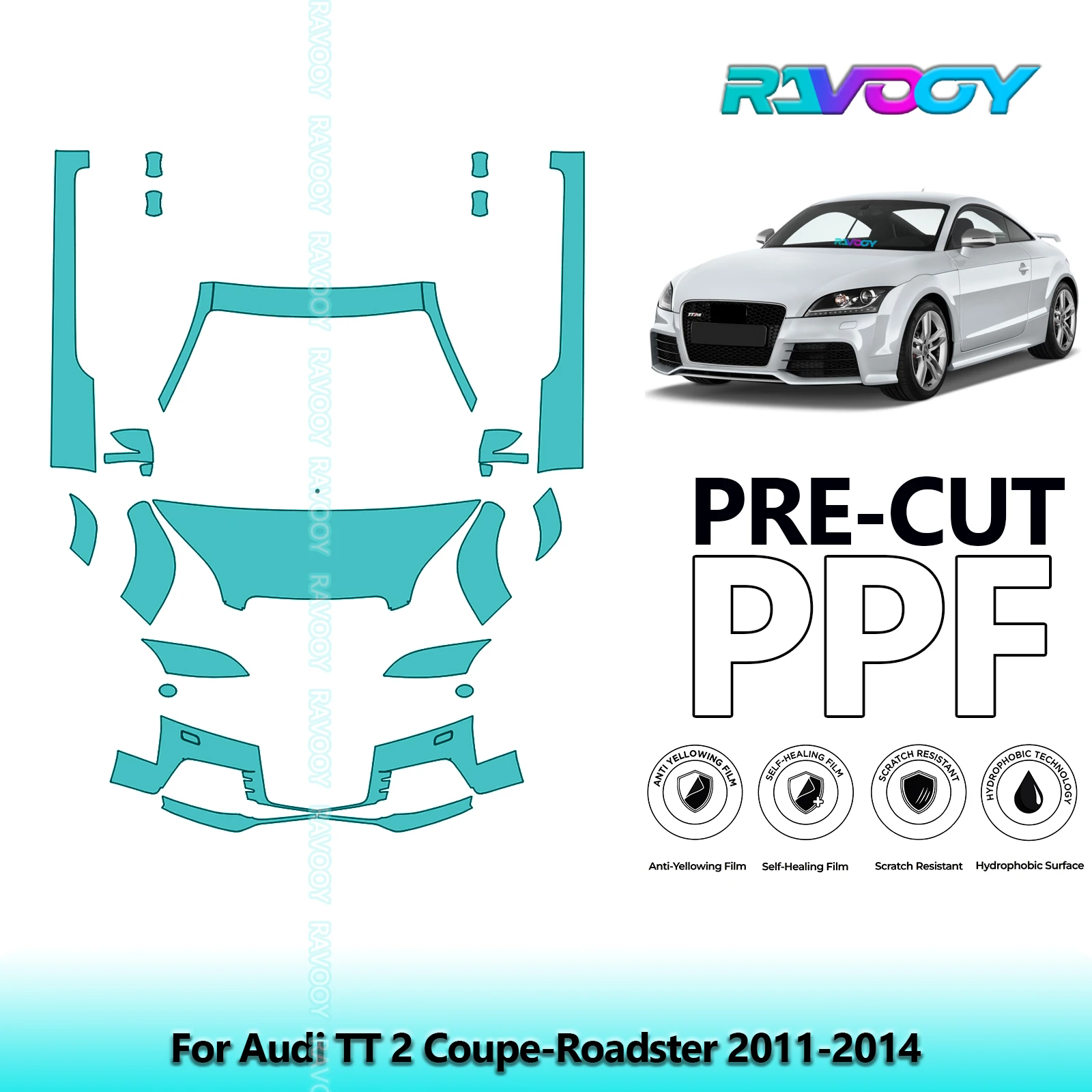 

Front Kit+Rockers Clear Bra Precut PPF Paint Protection Film For Audi TT 2 Coupe-Roadster 2011-2014