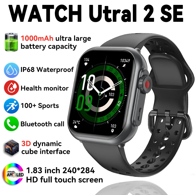 

2025 New Watch Ultra 2 SE 1000mAh 1.85"AMOLED Full Touch Screen BT Call Waterproof Health 100+Sport Smart Watch For IOS Android