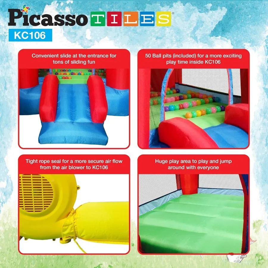 8x7 Foot Junior Inflatable Bouncer, Kid Park, Jumping Bouncing House, Jump Slide Playhouse w/ 50 Pit Balls, 3 Sides Mesh Protec