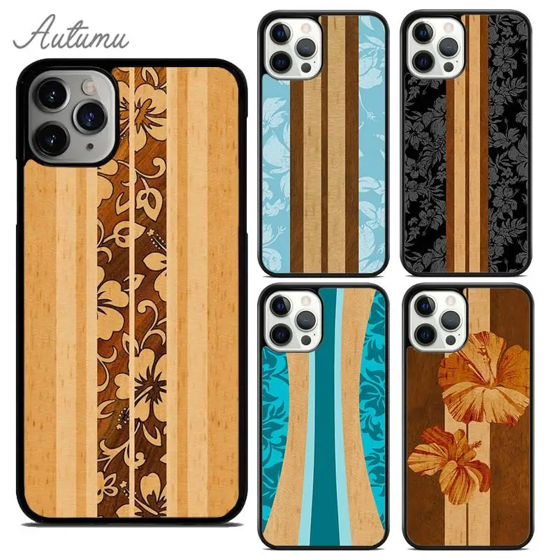 Hawaiian Faux Wood Surfboard Phone Case for iPhone 15 16 SE2020 11 12 13 14 Pro Max mini 6 7 8 Plus coque Fundas Shell