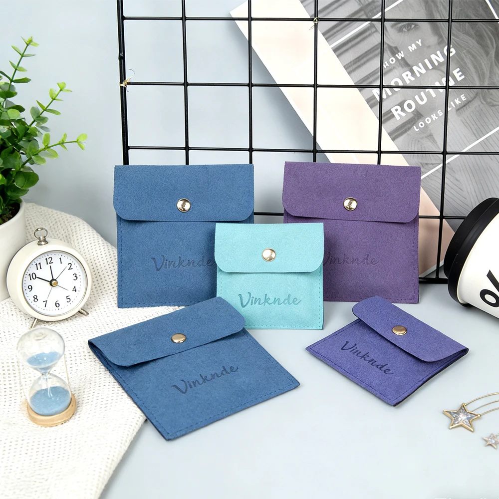 

Custom Jewelry Snap Pouch 5x5cm Small Navy Microfiber Envelope Bag Wedding Package Supplies for Earring Bracelet Ring Necklace