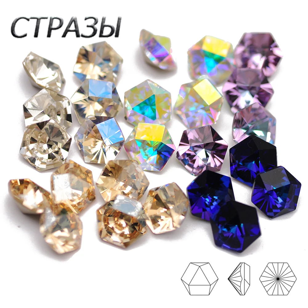 CTPA3bI New 5A 10PCS Kaleidoscope Hexagon DIY Loose Rhinestones Pointback Nail Crystals Colorful Glass Jewelry Making Beads