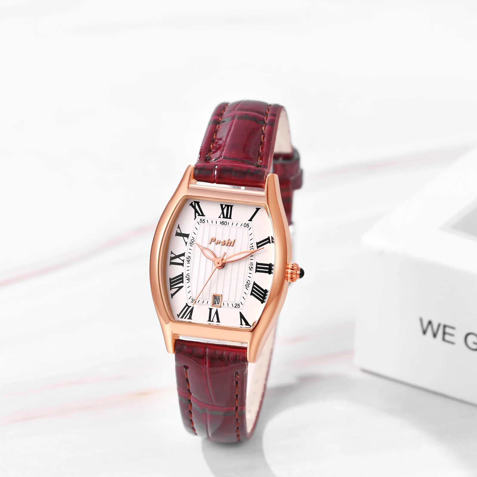 

Waterproof Women Watch Leather Strap Roman Numeral scale Quartz Watch Rectangular Women's Fashion Exquisite Small Watch