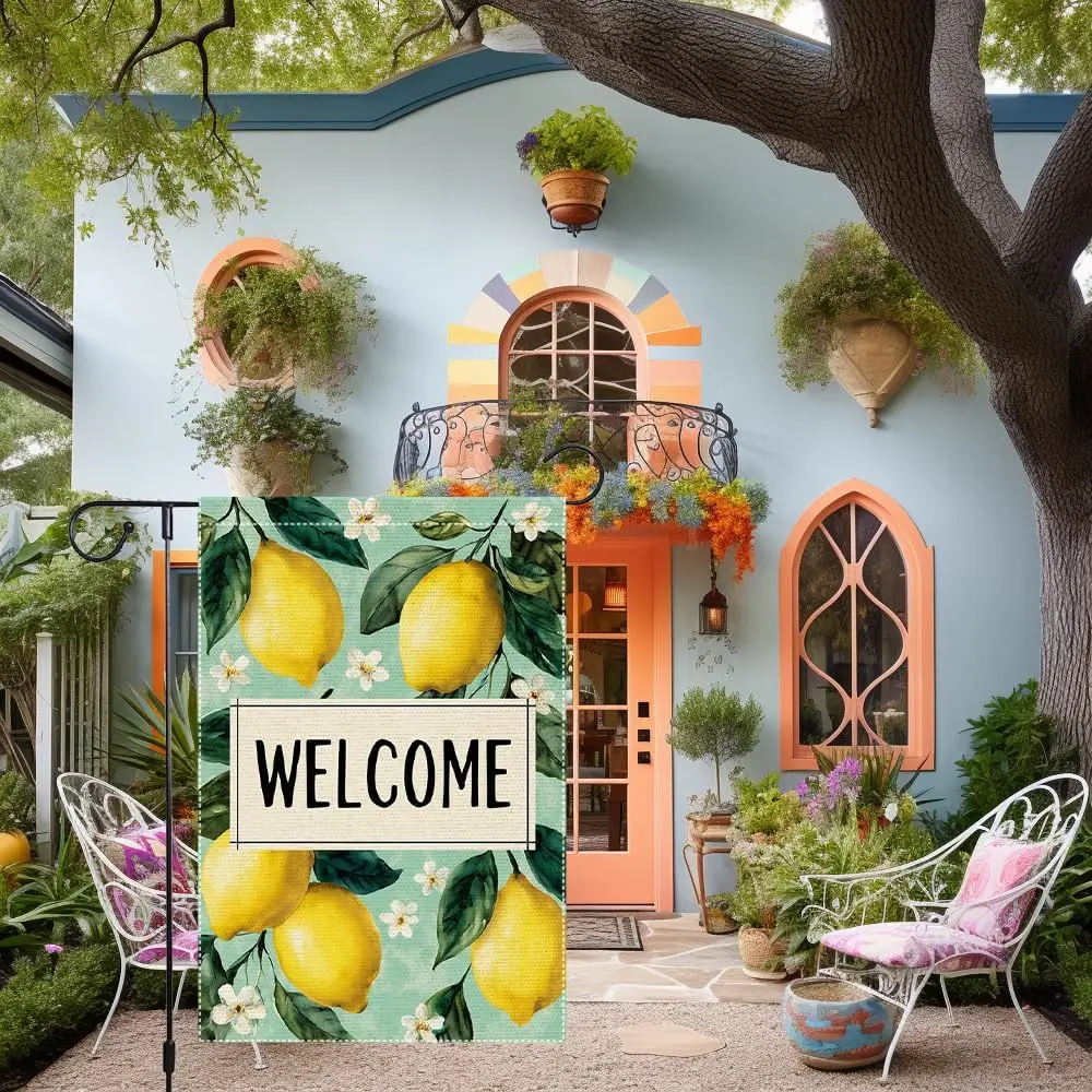 Welcome Lemon Garden Flag 12x18 Inch Double Sided Small Burlap Summer Outdoor Yard Decor Citrus Fruit Flowers Patio Lawn Por jjp
