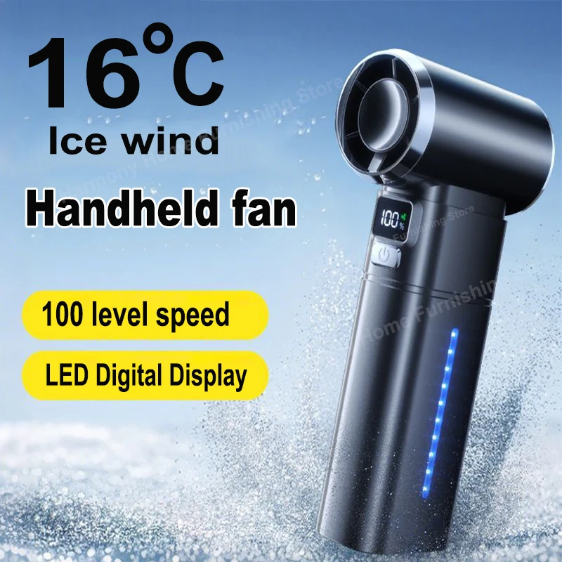 

Portable Handheld Fan Strong Wind 100 Gear Wind Speed LED Digital Display Adjustable Turbo Portable Outdoor Handheld Fan 6000mAh
