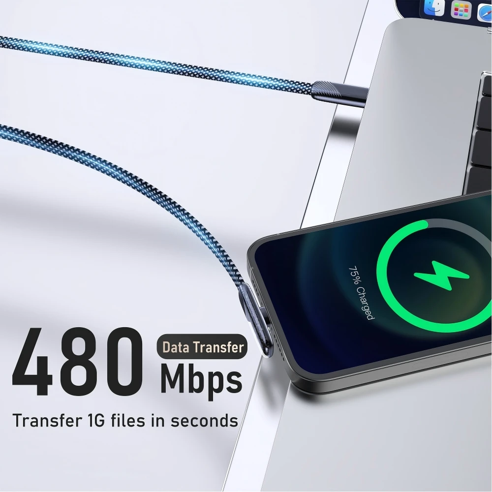 كابل TUTI 60 وات من النايلون المضفر من النوع C إلى النوع C شحن سريع للألعاب وعروض المشاهدة المتوافقة مع iPhone 16