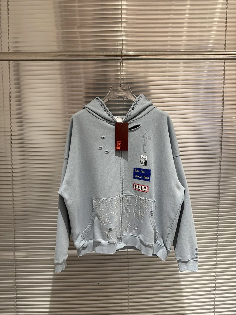 

High Quality Rhinestone Printed Hoodies Destroyed Sweatshirt Paly Hoodies Distressed Sweatshirts Men's Oversized Sweatshirts