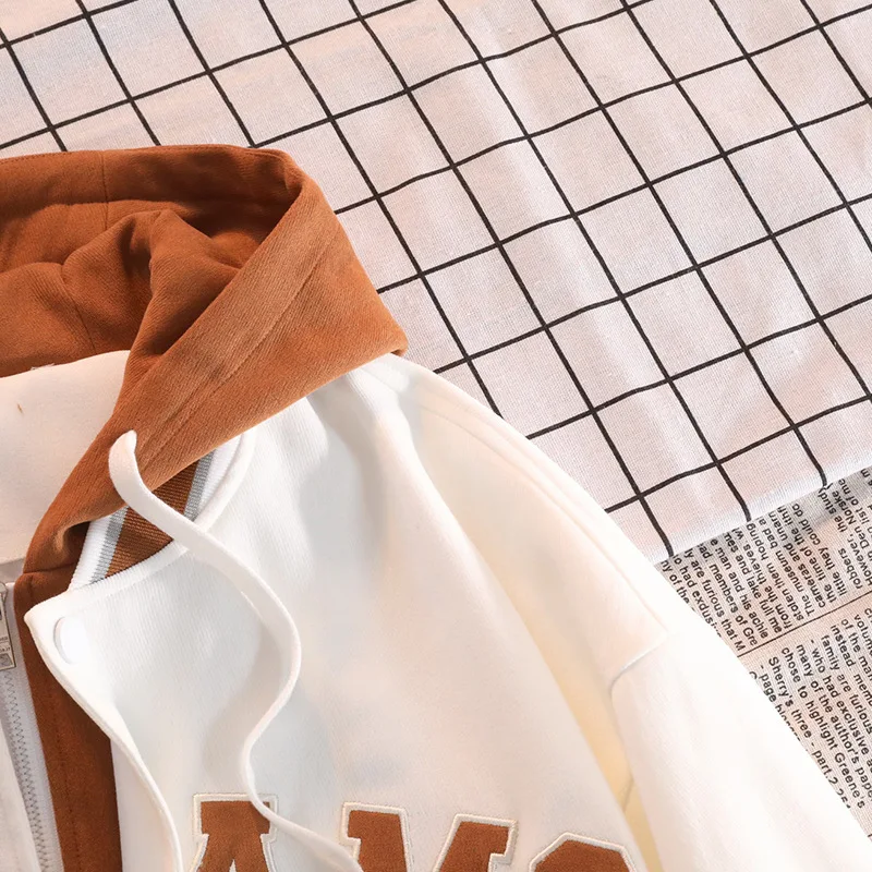 Moletons masculinos com carta bordada, streetwear com zíper, jaquetas casuais, moletom solto, casacos de casal, primavera, outono